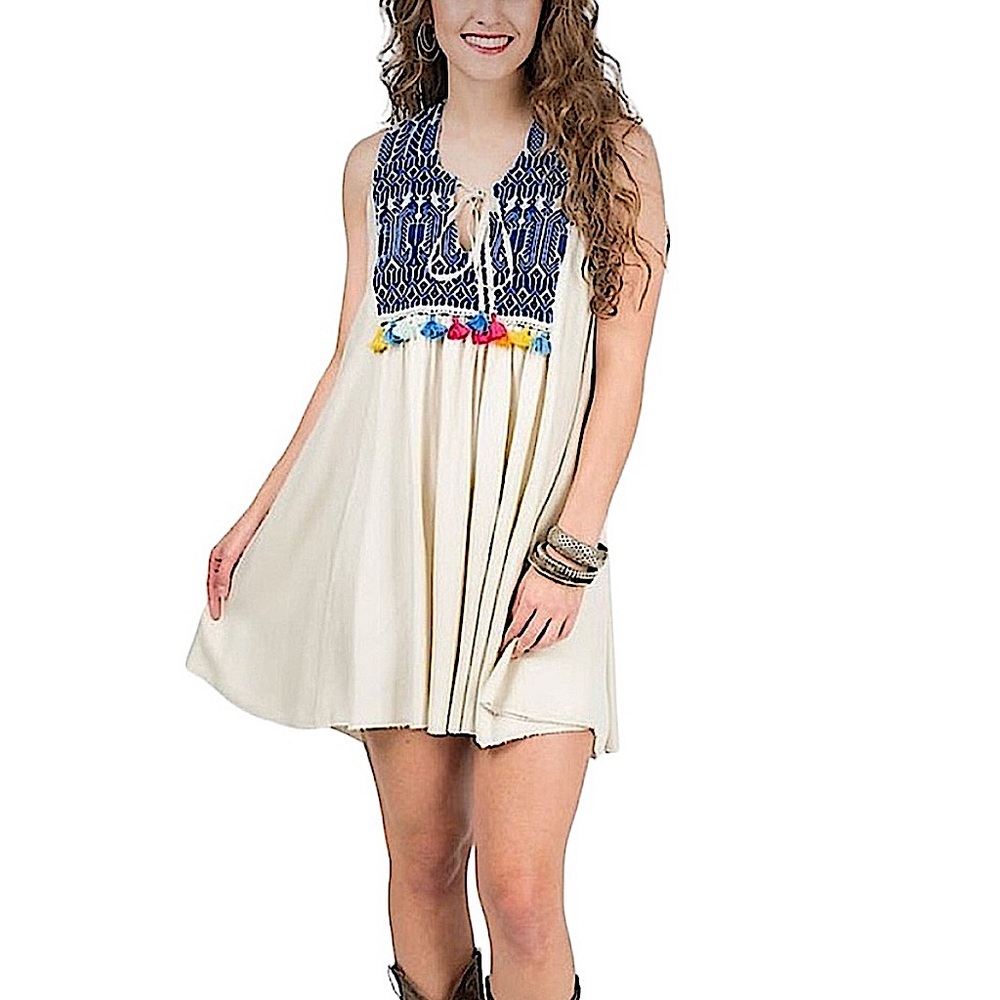 JUDITH MARCH:  Sleeveless Embroidered Tassel Dress -Size Medium